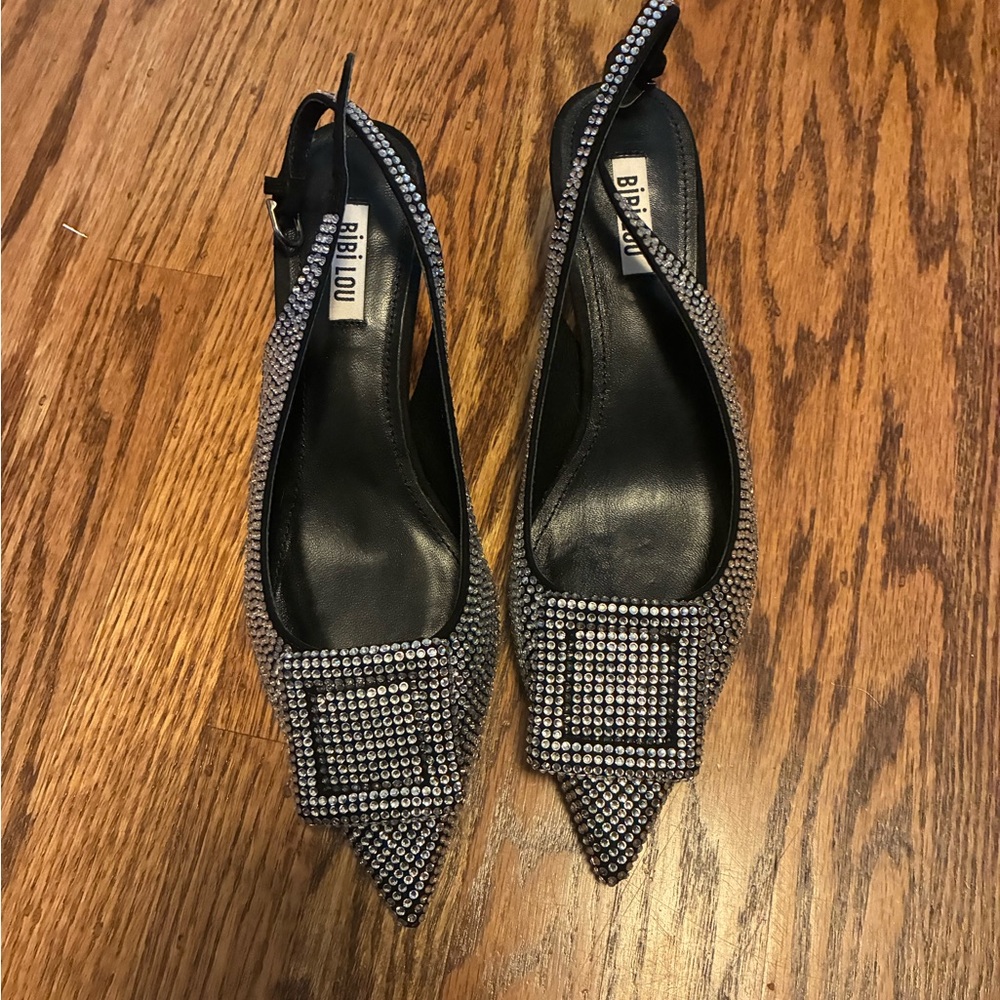 BiBi Lou Sparkling Black and Silver Heels